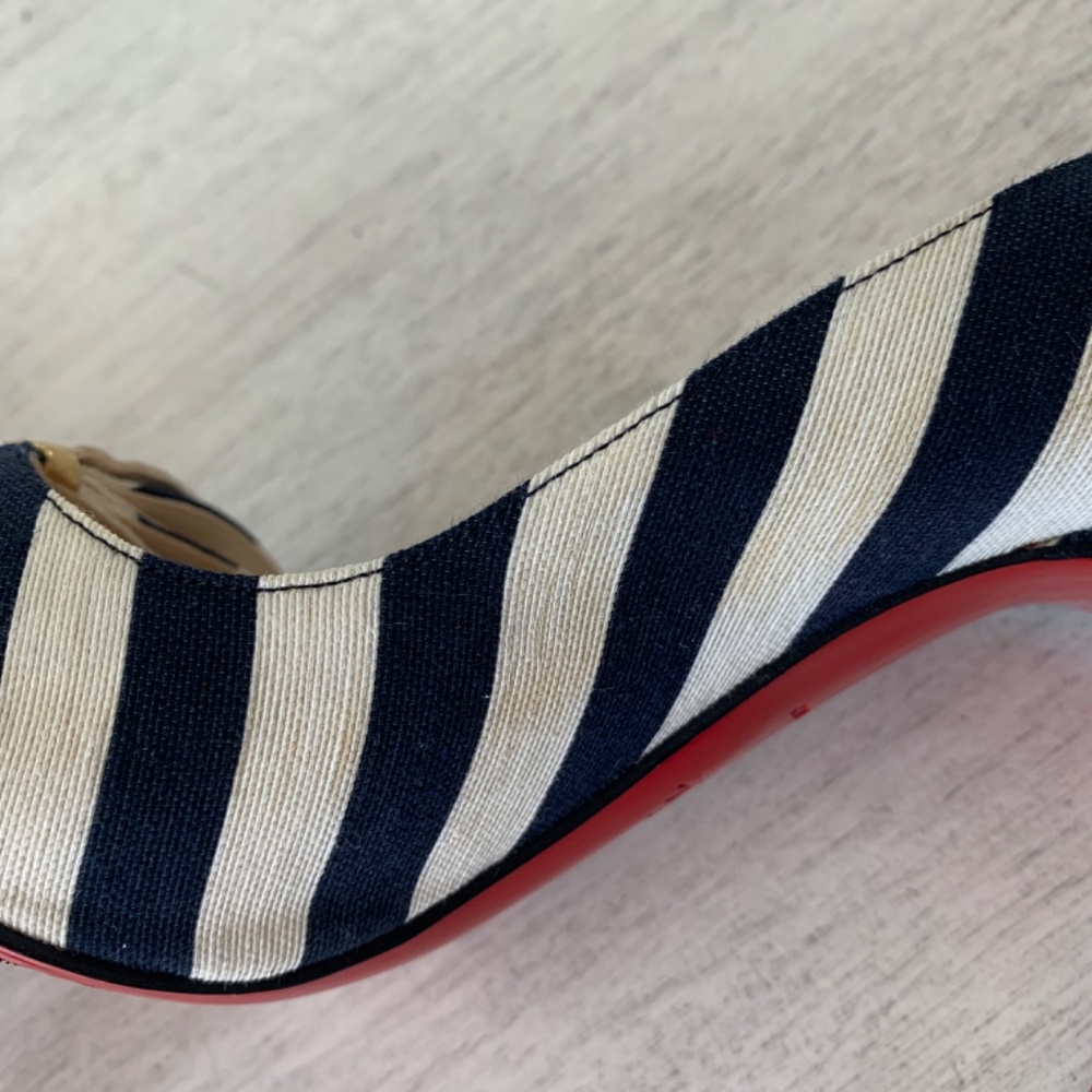 Christian Louboutin Blue/Ivory/Red Stripe Pumps sz 40 - Picture 6 of 12